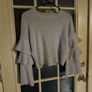 Altar'd State Light Gray Ruffle Sleeve Long Sleeve Top